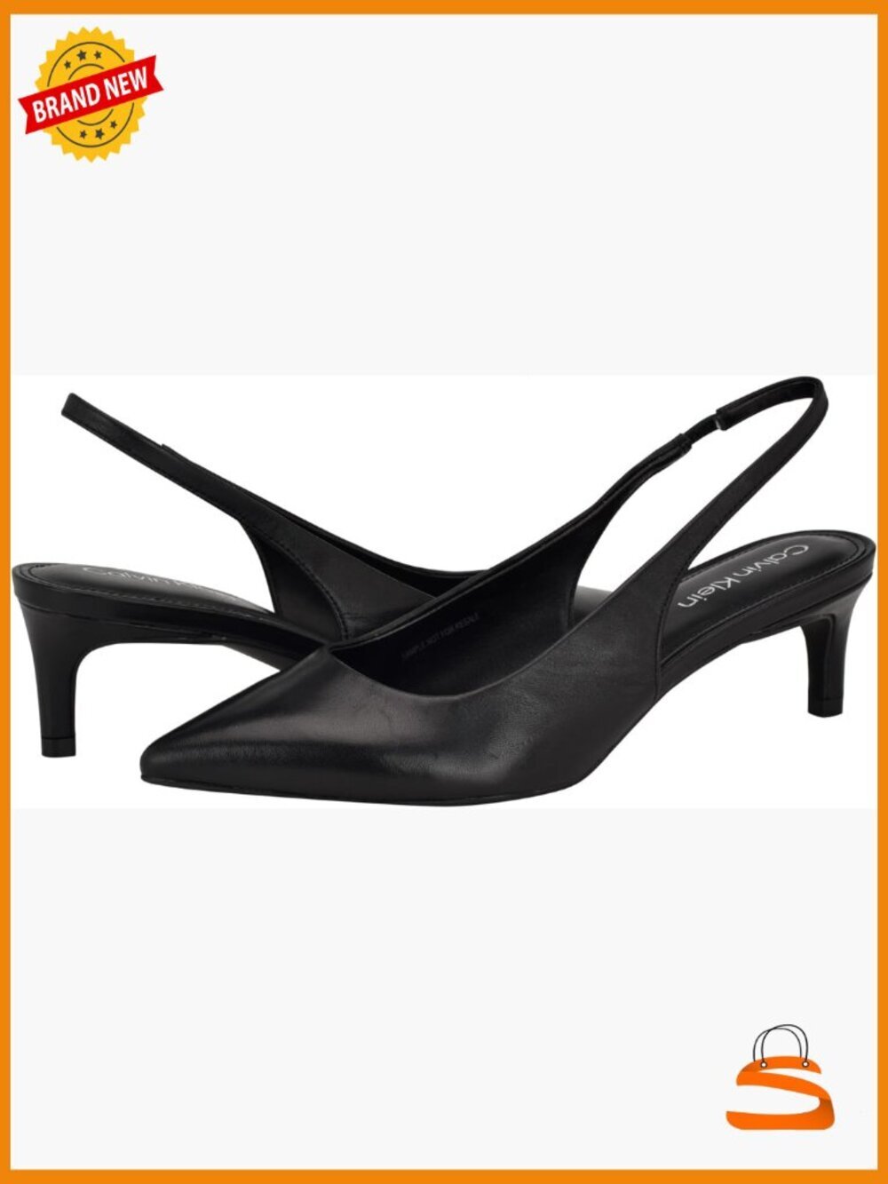 Kitten Heel Pointed Toe Leather Pumps with Adjustable Slingback, Lightweight,